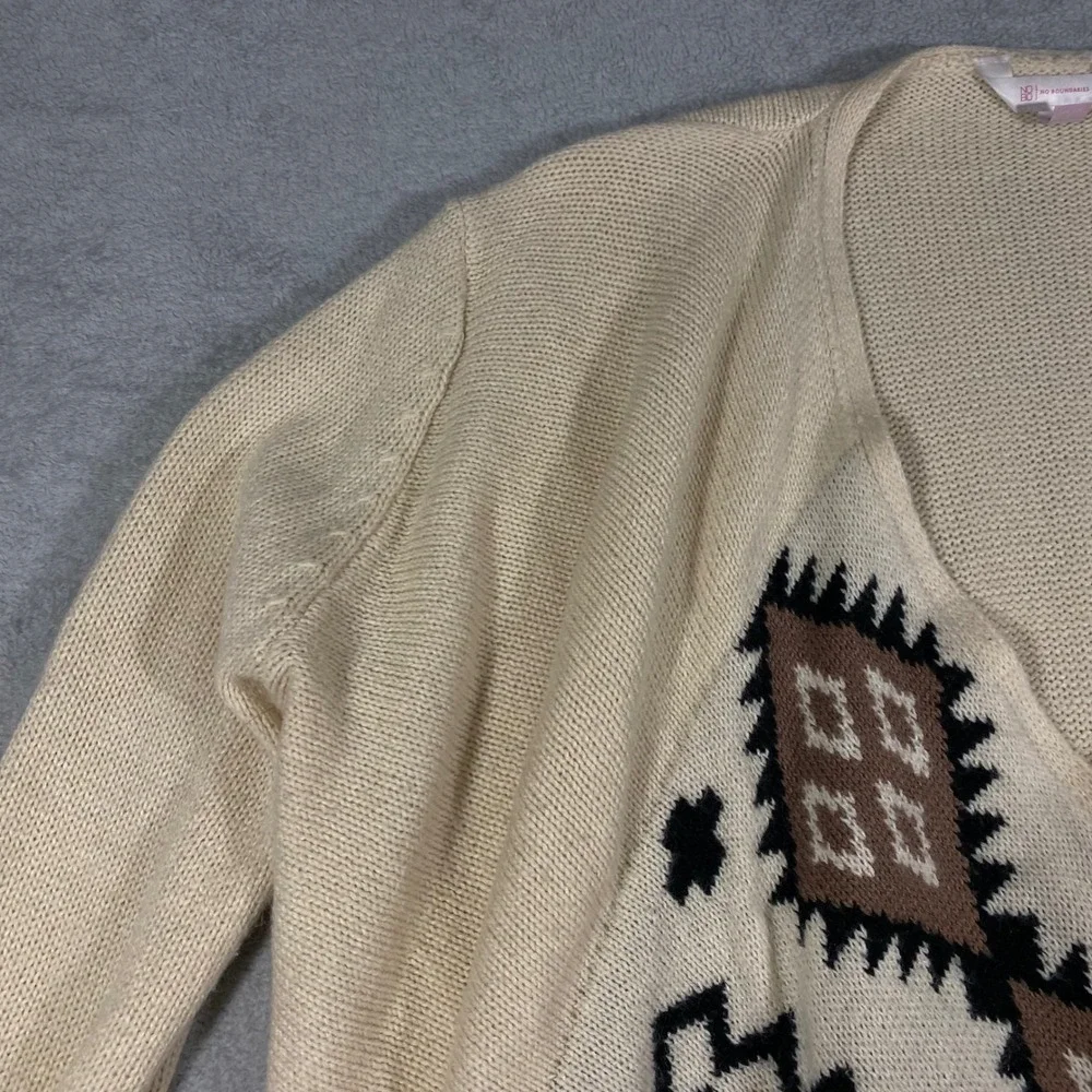 No Boundaries Cardigan Women Large L Cream Southwestern Fringe Open‎ Front Knit